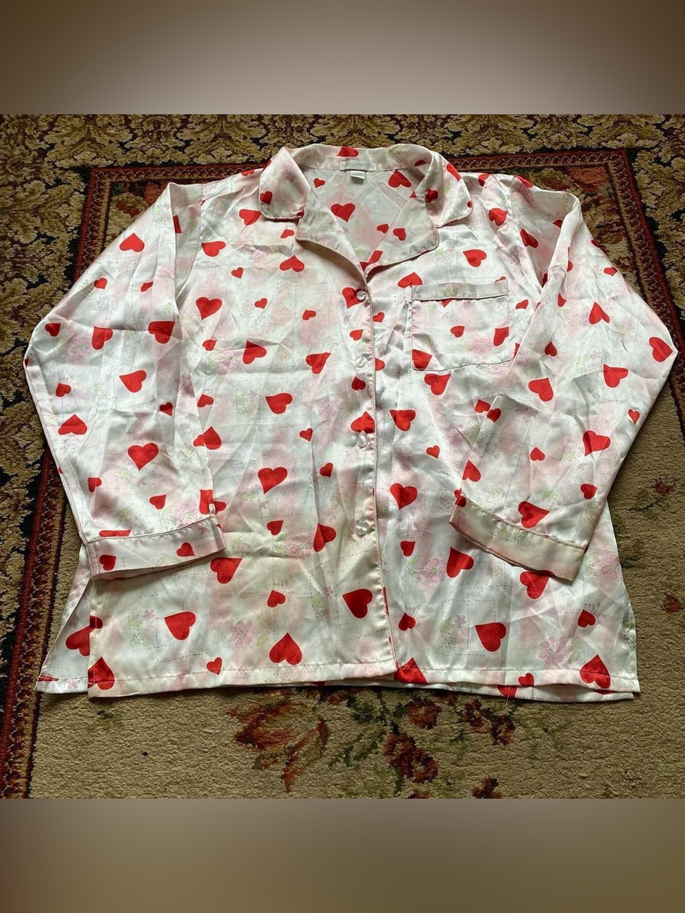 Opulence white heart print silky blouse